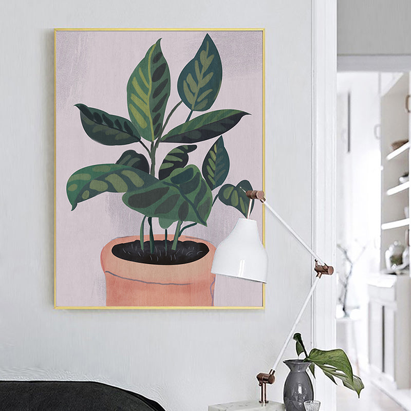 Brehn | Nordic Topfpflanzen Kunstprint Leinwand Texturiert Grünes Wanddekor für Hausinterieur