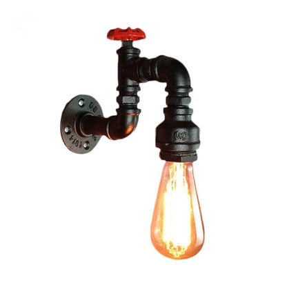 Schwarze Wandmontage Lampe Steampunk Eisen 1-Licht Wohnzimmer Wandlicht Kit mit rohem Ventil | Brehn