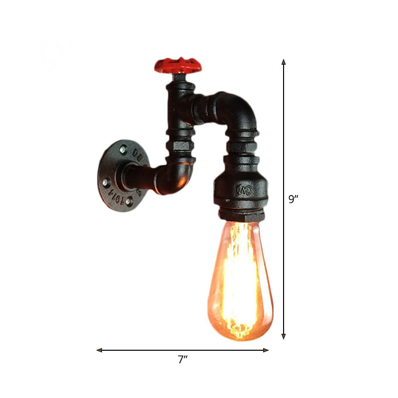Schwarze Wandmontage Lampe Steampunk Eisen 1-Licht Wohnzimmer Wandlicht Kit mit rohem Ventil | Brehn