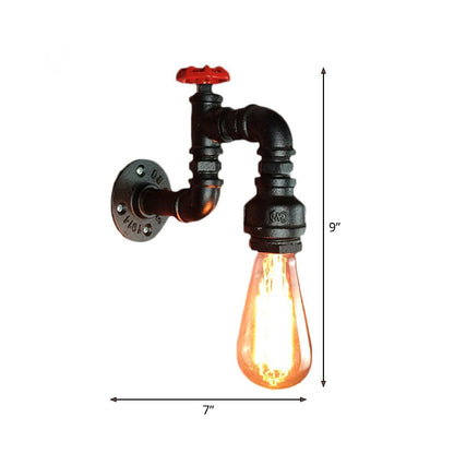 Schwarze Wandmontage Lampe Steampunk Eisen 1-Licht Wohnzimmer Wandlicht Kit mit rohem Ventil | Brehn
