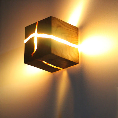 Cube Crack Wood Flush Wall Light Creative Nordic Integrated LED Beige Wandlampe | Brehn