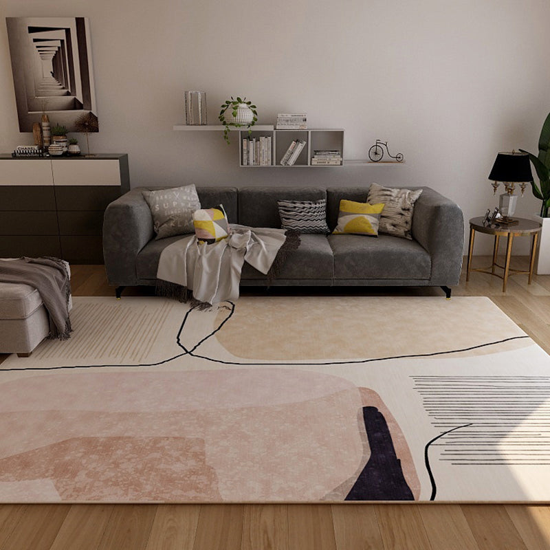 Brehn | Scandinavisch Novelty Tapijt in Ivoor Kleur Bloklijnen Print Vloerkleed Polyester Wasbaar Tapijt voor Woonkamer