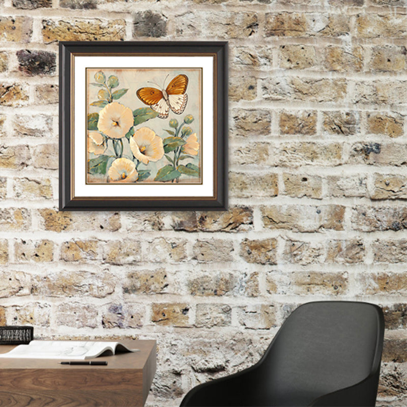 Brehn | Schmetterling und Blume Leinwanddruck Helle Farbe Traditionelle Wanddekoration für das Mädchenzimmer
