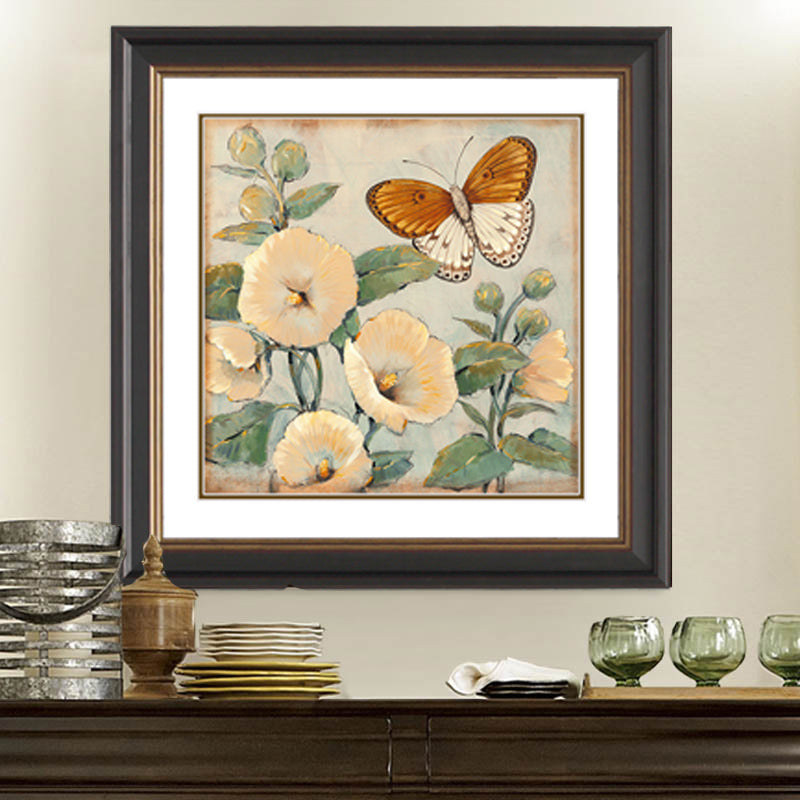 Brehn | Schmetterling und Blume Leinwanddruck Helle Farbe Traditionelle Wanddekoration für das Mädchenzimmer