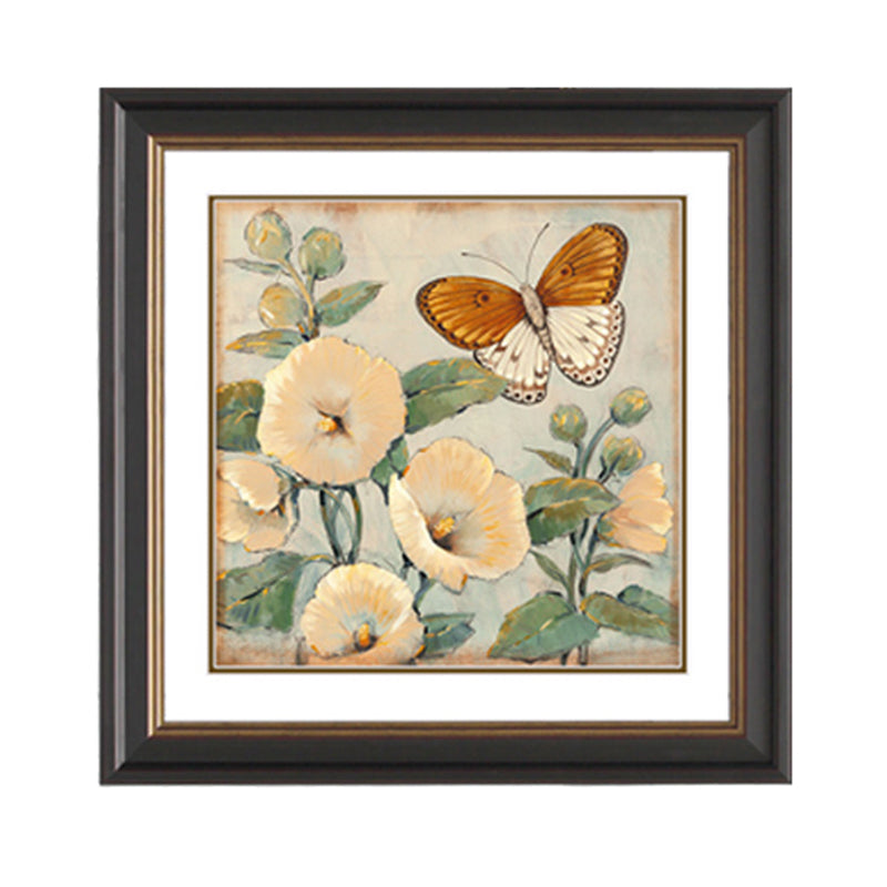 Brehn | Schmetterling und Blume Leinwanddruck Helle Farbe Traditionelle Wanddekoration für das Mädchenzimmer
