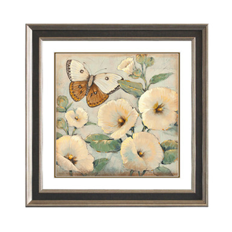 Brehn | Schmetterling und Blume Leinwanddruck Helle Farbe Traditionelle Wanddekoration für das Mädchenzimmer