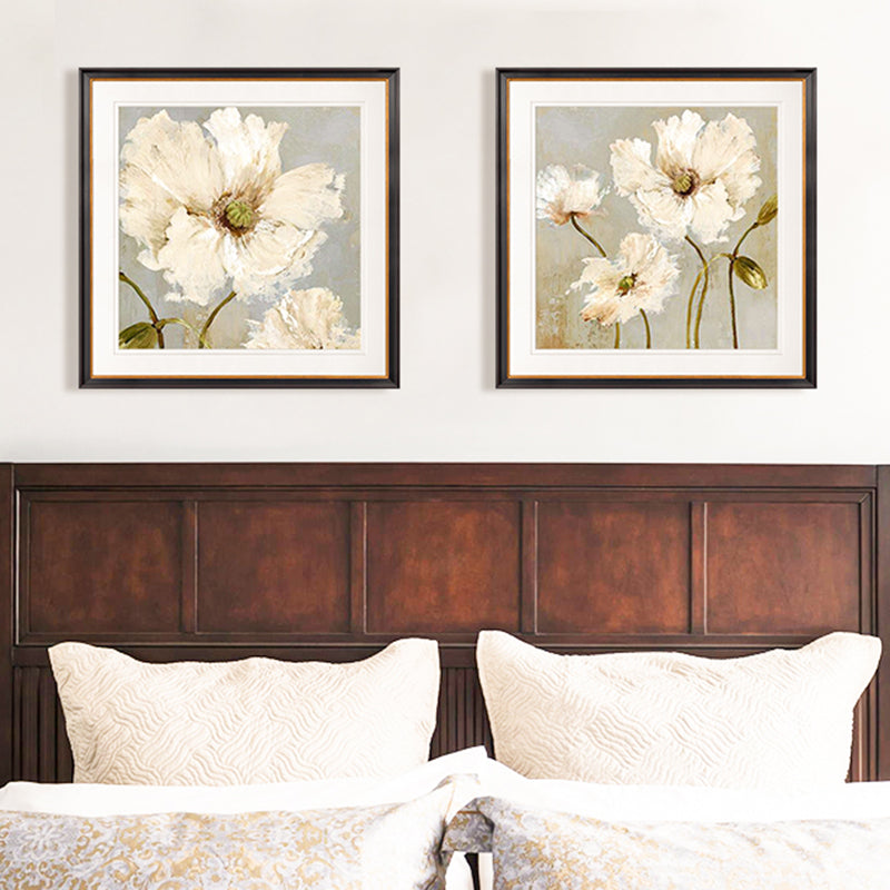Brehn | Traditioneller Stil Blumen Leinwand Wandkunst Helle Farbe Texturiertes Gemälde für Schlafzimmer
