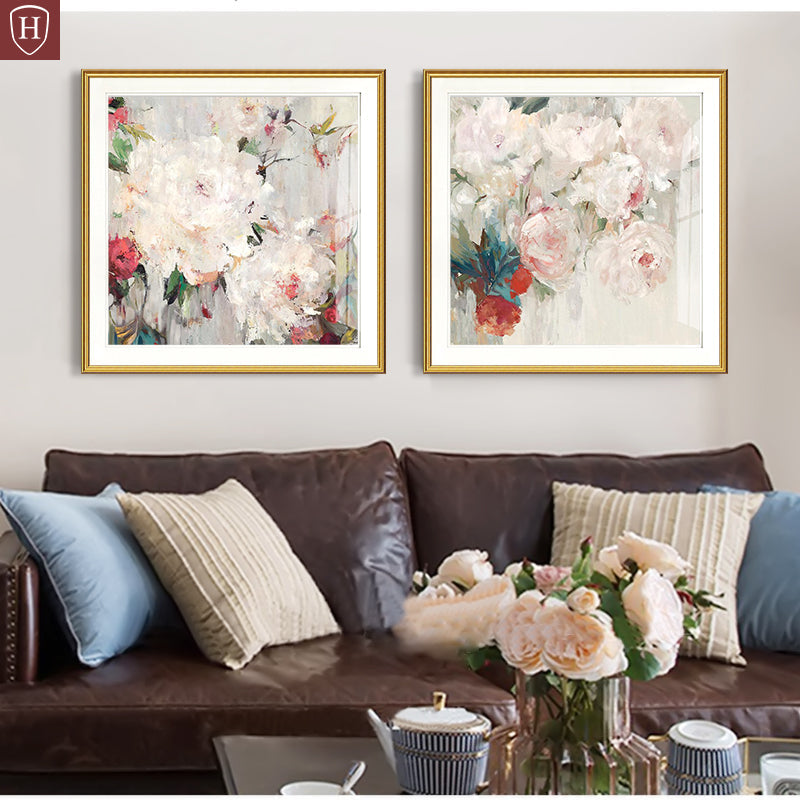 Brehn | Bloom Print Eingewickelte Leinwand Traditionelles Texturiertes Gemälde in Heller Farbe für Lounge