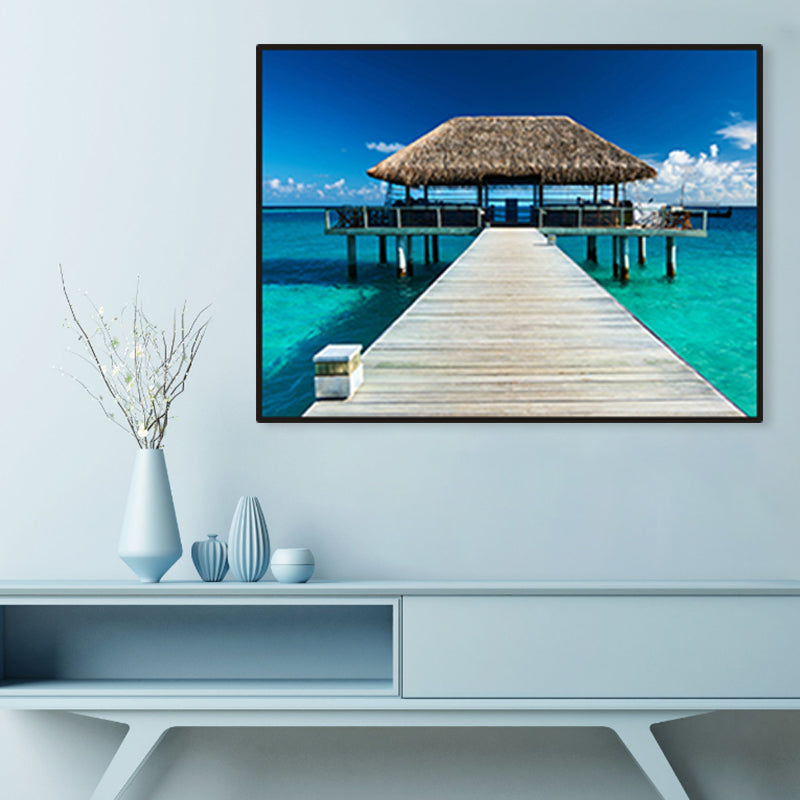 Brehn | Seaside Bridge Scene Canvas Wandschmuck Modern Texturiert Raum Wanddekoration in Heller Farbe