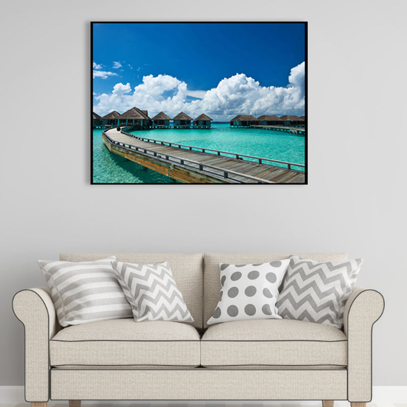 Brehn | Brücke zum Meer Zeitgenössische Landschaft Canvas Kunst Wohnzimmer Wanddekoration in Pastellfarbe