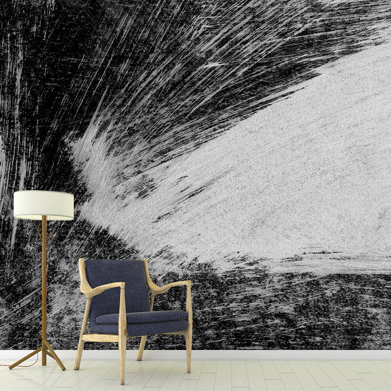 Brehn | Zwart penseelstreekpatroon wandtatoeage voor moderne woonruimte wandkunst