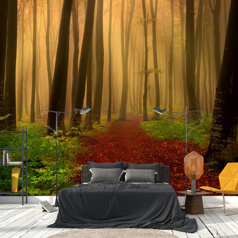 Brehn | Hedendaagse Mistige Bos Muurdecal Pastel Kleur Natuurlijke Landschap Muurcovering