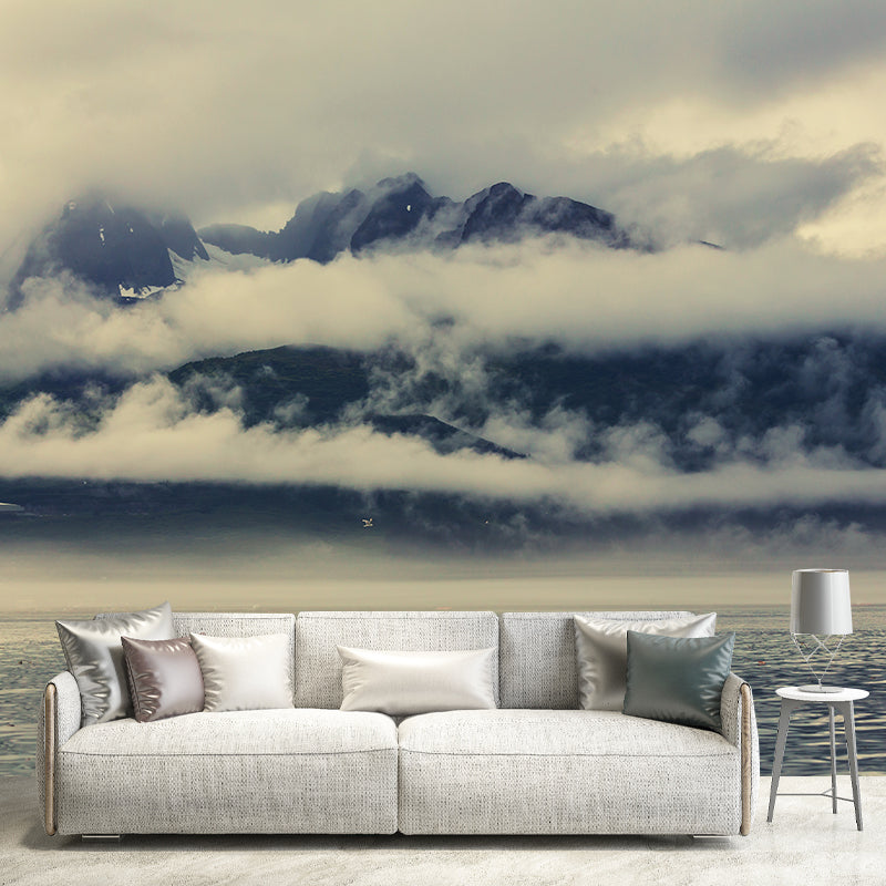 Brehn | Hedendaagse Mistige Bos Muurdecal Pastel Kleur Natuurlijke Landschap Muurcovering