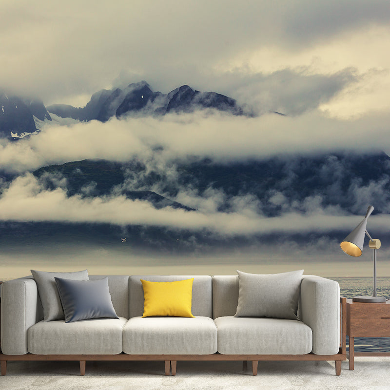Brehn | Hedendaagse Mistige Bos Muurdecal Pastel Kleur Natuurlijke Landschap Muurcovering