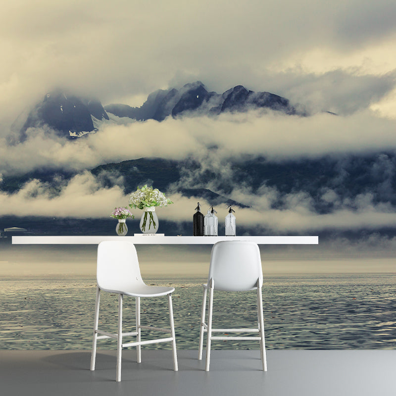 Brehn | Hedendaagse Mistige Bos Muurdecal Pastel Kleur Natuurlijke Landschap Muurcovering