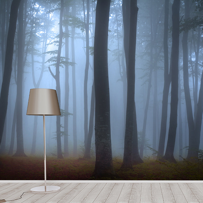 Brehn | Hedendaagse Mistige Bos Muurdecal Pastel Kleur Natuurlijke Landschap Muurcovering