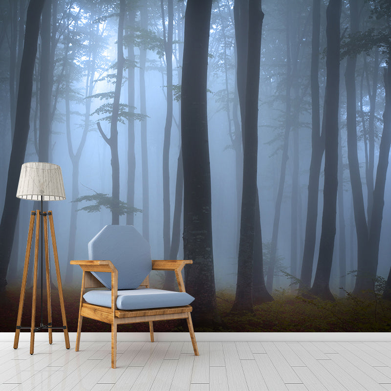 Brehn | Hedendaagse Mistige Bos Muurdecal Pastel Kleur Natuurlijke Landschap Muurcovering