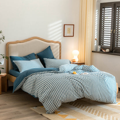 Wendbares Duvetbezug-Set im Hahnentritt-Muster aus Baumwoll‑Renforcé mit Soft‑Finish