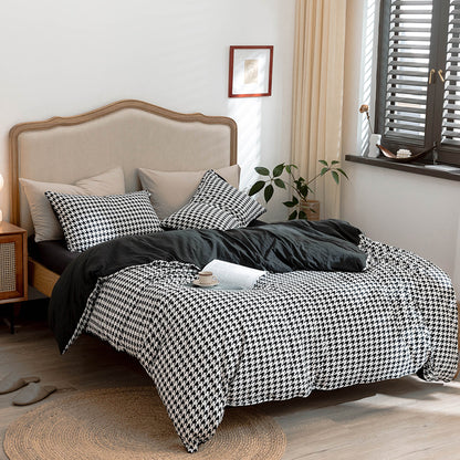 Wendbares Duvetbezug-Set im Hahnentritt-Muster aus Baumwoll‑Renforcé mit Soft‑Finish