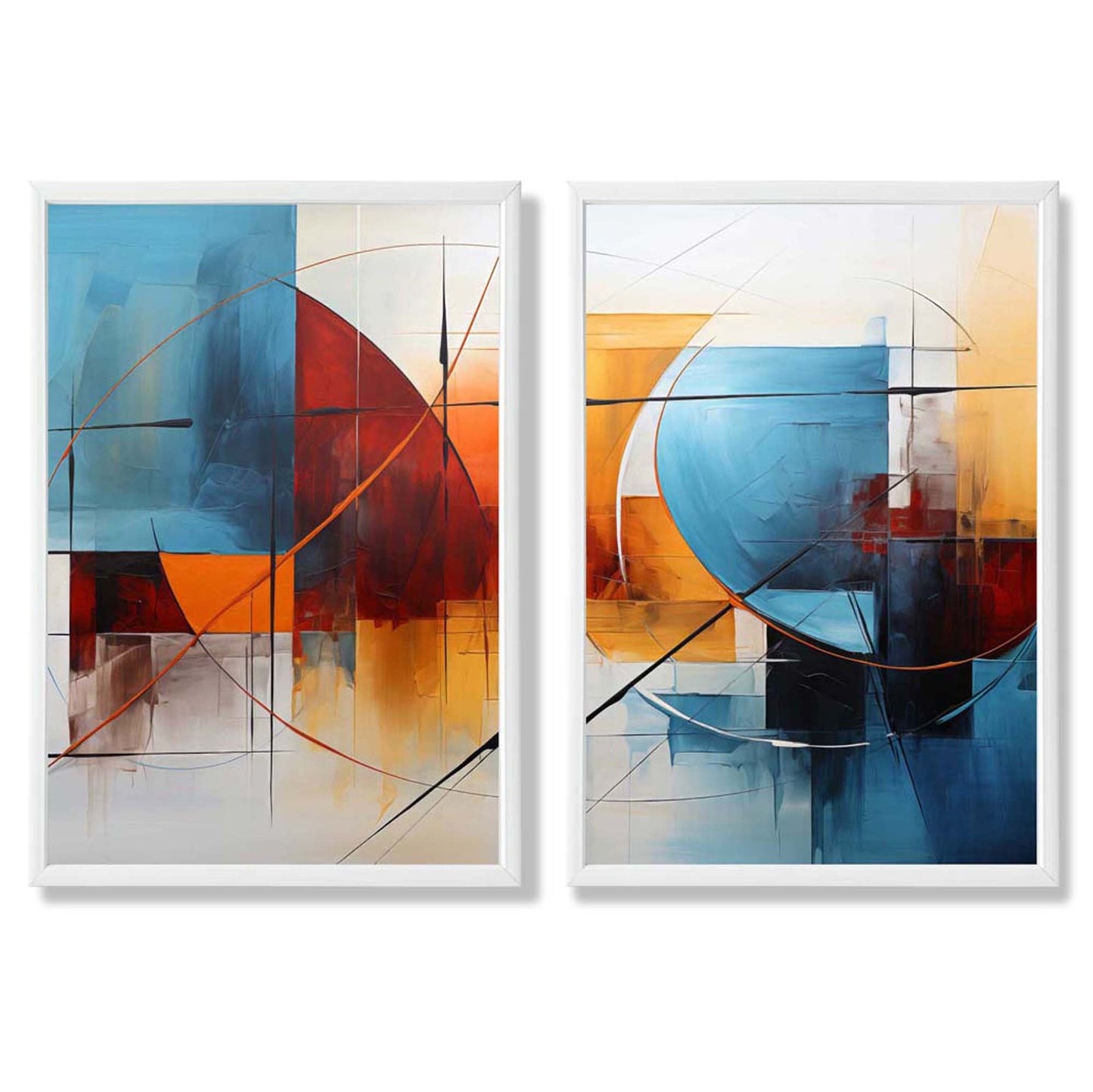 Abstrakte, farbenfrohe Aquarellformen – 2 gerahmte Kunstdrucke