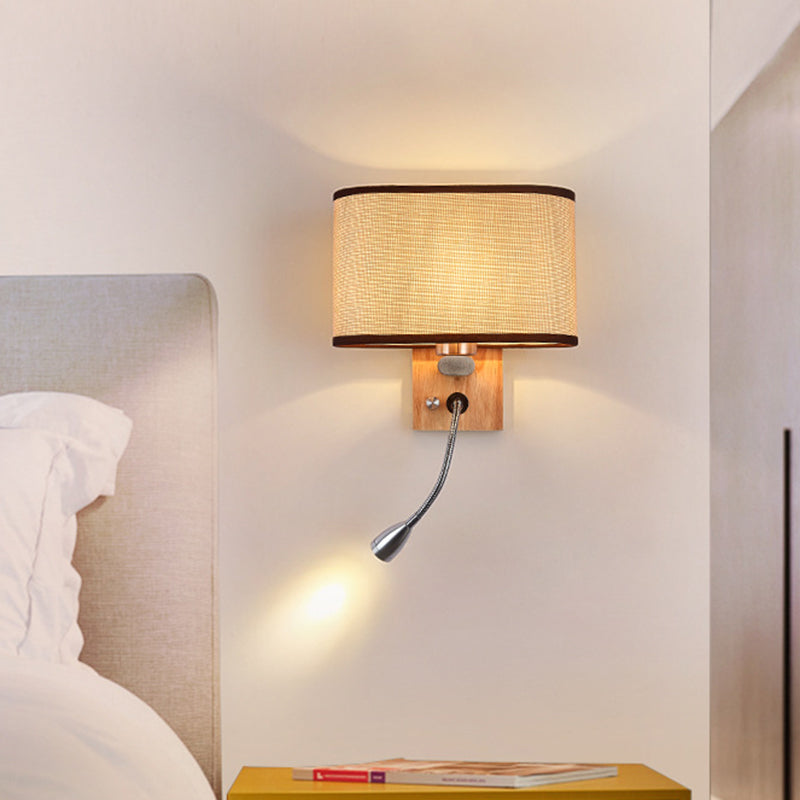 Flexibler Spot-Light Nachttischleselampe Stoff Einzelne Nordische Wandlampe mit ovalem Stoffschirm in Beige/Flachs/Champagner | Brehn