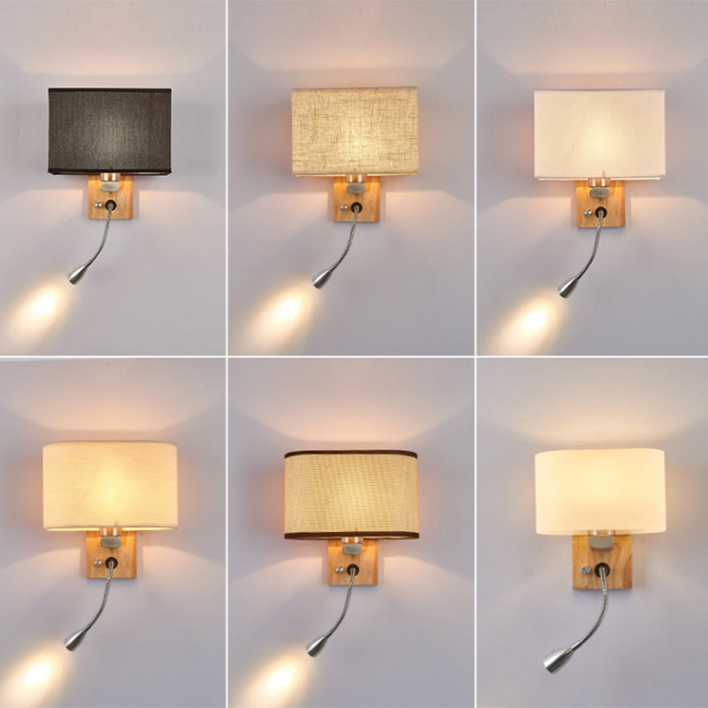 Flexibler Spot-Light Nachttischleselampe Stoff Einzelne Nordische Wandlampe mit ovalem Stoffschirm in Beige/Flachs/Champagner | Brehn