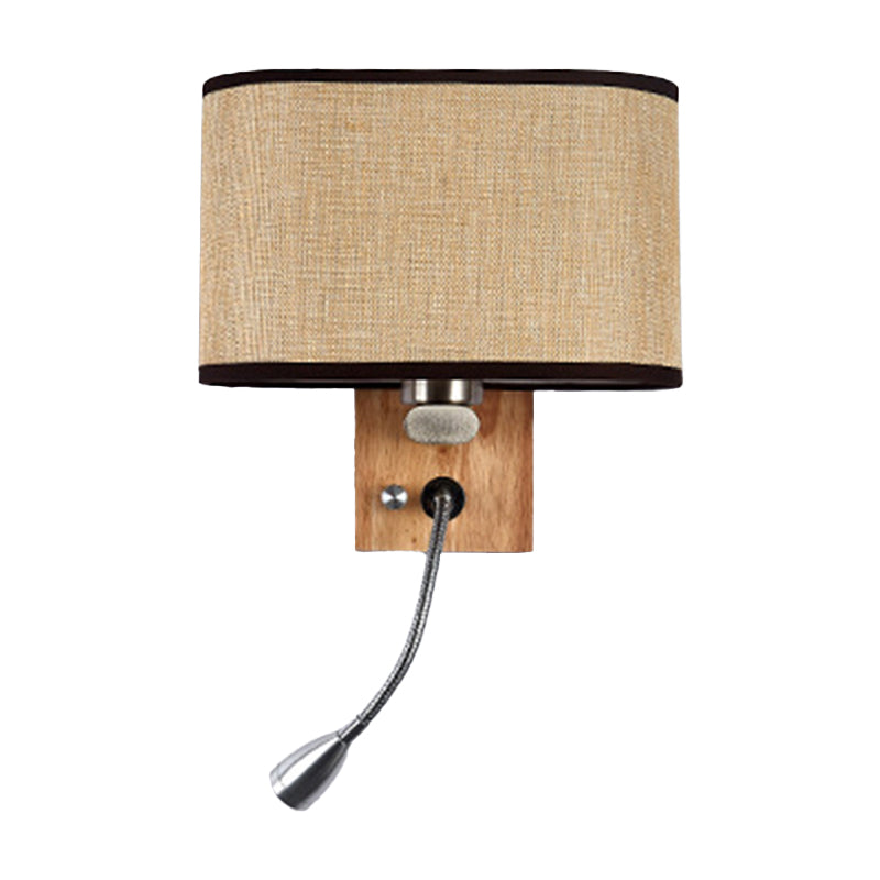 Flexibler Spot-Light Nachttischleselampe Stoff Einzelne Nordische Wandlampe mit ovalem Stoffschirm in Beige/Flachs/Champagner | Brehn