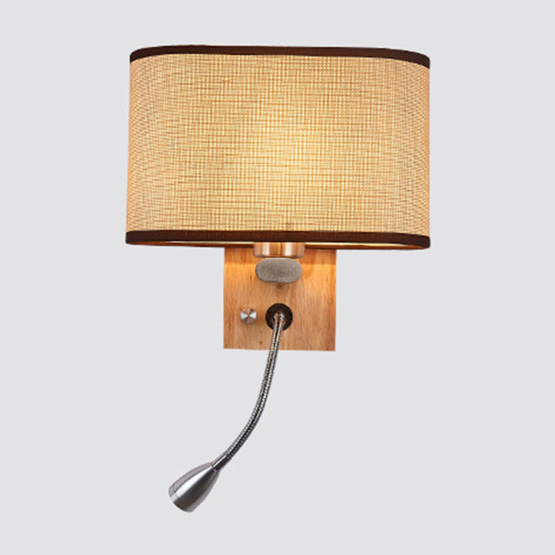 Flexibler Spot-Light Nachttischleselampe Stoff Einzelne Nordische Wandlampe mit ovalem Stoffschirm in Beige/Flachs/Champagner | Brehn