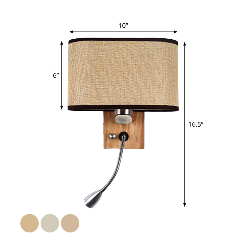 Flexibler Spot-Light Nachttischleselampe Stoff Einzelne Nordische Wandlampe mit ovalem Stoffschirm in Beige/Flachs/Champagner | Brehn