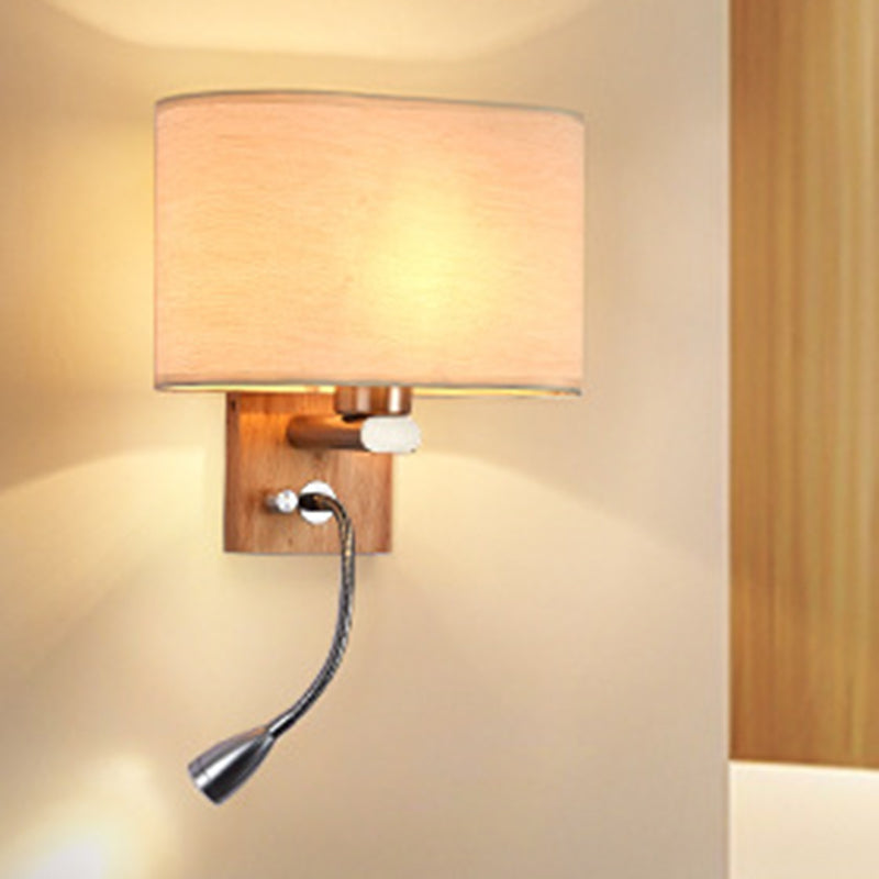 Flexibler Spot-Light Nachttischleselampe Stoff Einzelne Nordische Wandlampe mit ovalem Stoffschirm in Beige/Flachs/Champagner | Brehn