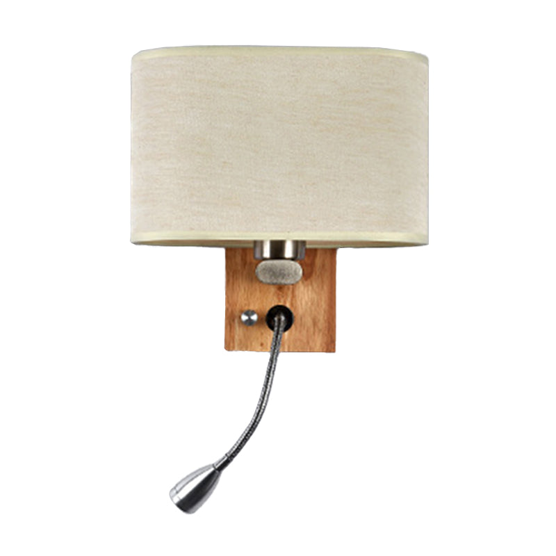 Flexibler Spot-Light Nachttischleselampe Stoff Einzelne Nordische Wandlampe mit ovalem Stoffschirm in Beige/Flachs/Champagner | Brehn
