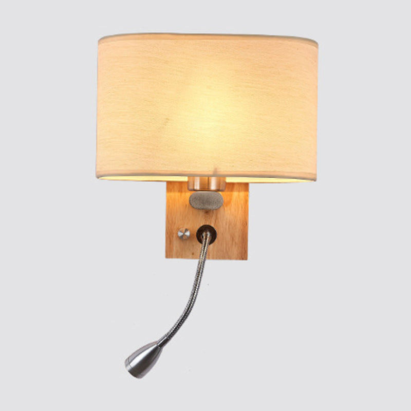 Flexibler Spot-Light Nachttischleselampe Stoff Einzelne Nordische Wandlampe mit ovalem Stoffschirm in Beige/Flachs/Champagner | Brehn