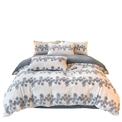 Flauschiges Bettwäsche-Set, Milchfaser-Fleece, Blumenmuster