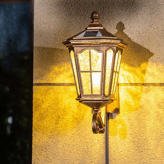 Europäische Solar-Außenlaterne, Aluminium, Glas, wasserdicht, 1-flammige Wandleuchte