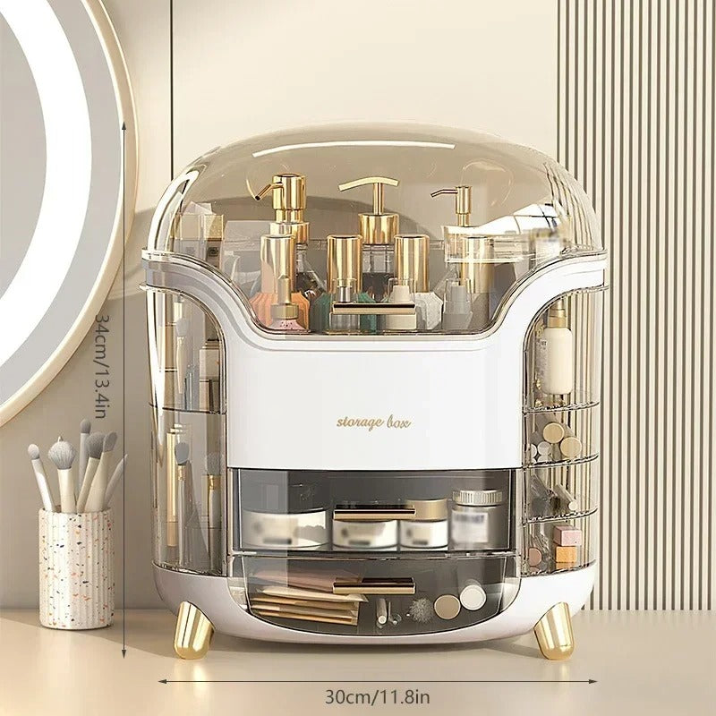 Luxuriöser transparenter Makeup-Organizer mit rotierenden Türen und Schubladen | Brehn