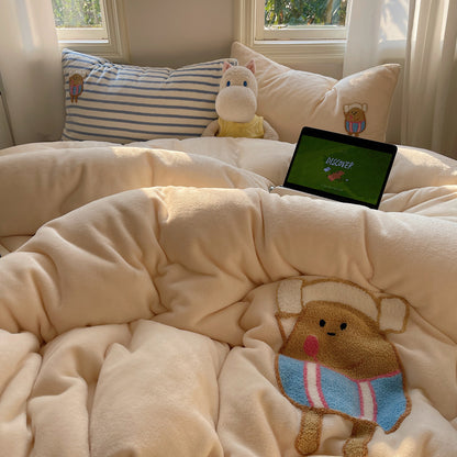 Milchfaser-Fleece Bettwäsche-Set, Cartoon-Design, warm