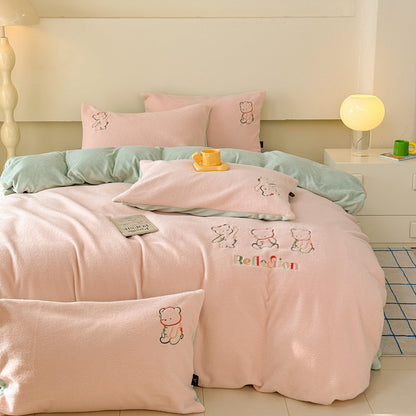 Milchfaser-Fleece Bettwäsche-Set, Cartoon-Design, warm