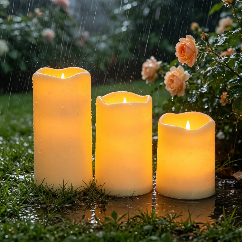 LED-Echtwachs-Kerzen-Set, 3-teilig, mit Fernbedienung