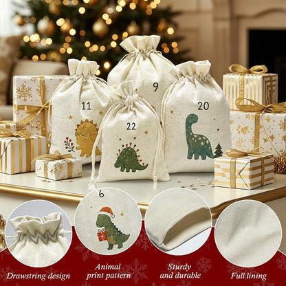 Adventskalender-Set mit 24 Baumwoll-Leinen-Beuteln