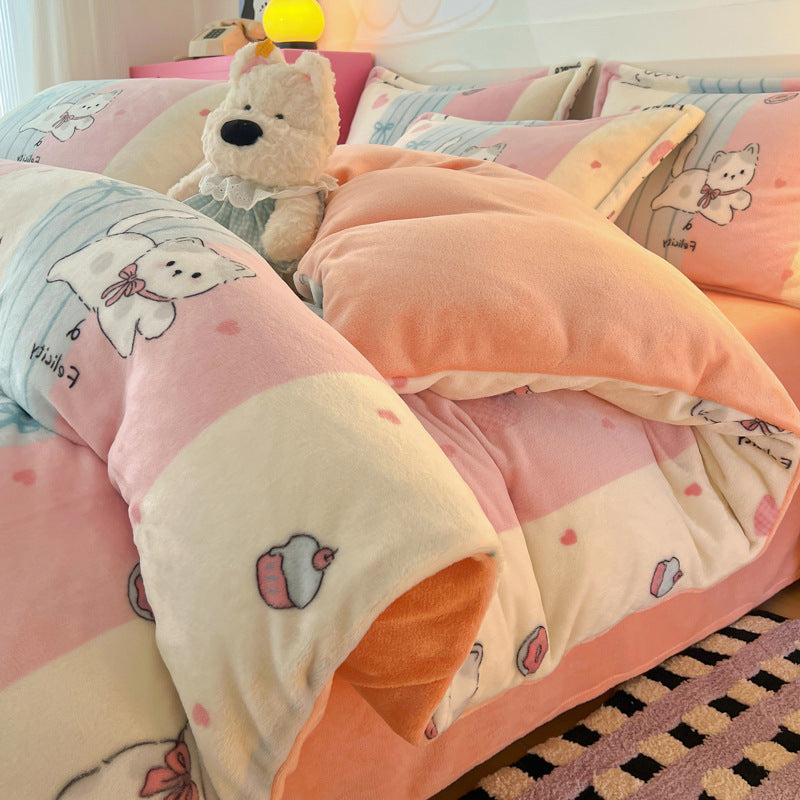 Cartoon-Milchfleece-Bettwäsche, warm und flauschig