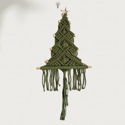 Handgefertir Weihnachtsbaum-Wandbehang aus Baumwollseil