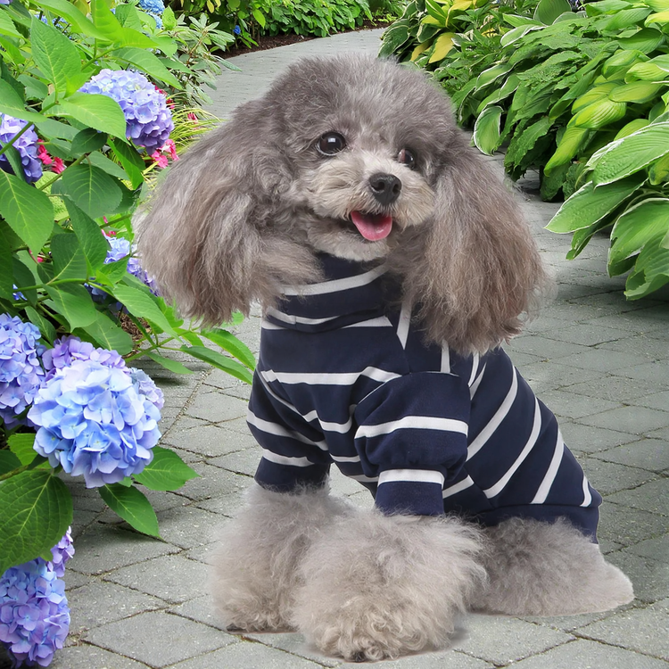 Hochkragen-Sweatshirt für Hunde, Streifen, Polyester-Baumwolle