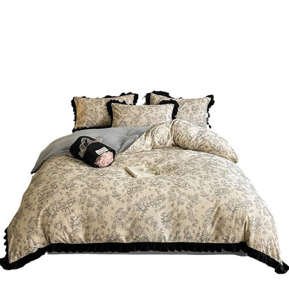 Französisches Milchfaser-Fleece Bettwäsche-Set, Vintage-Stil