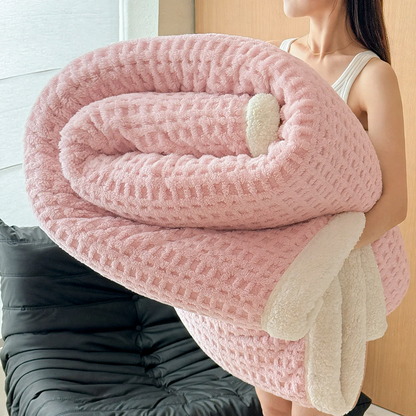 Waffel-Wohndecke mit Lammfleece-Imitat, doppellagig