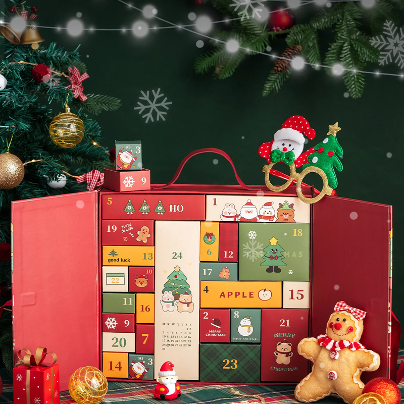 Weihnachts-Adventskalender-Geschenkbox, 24 Fächer, Stoff