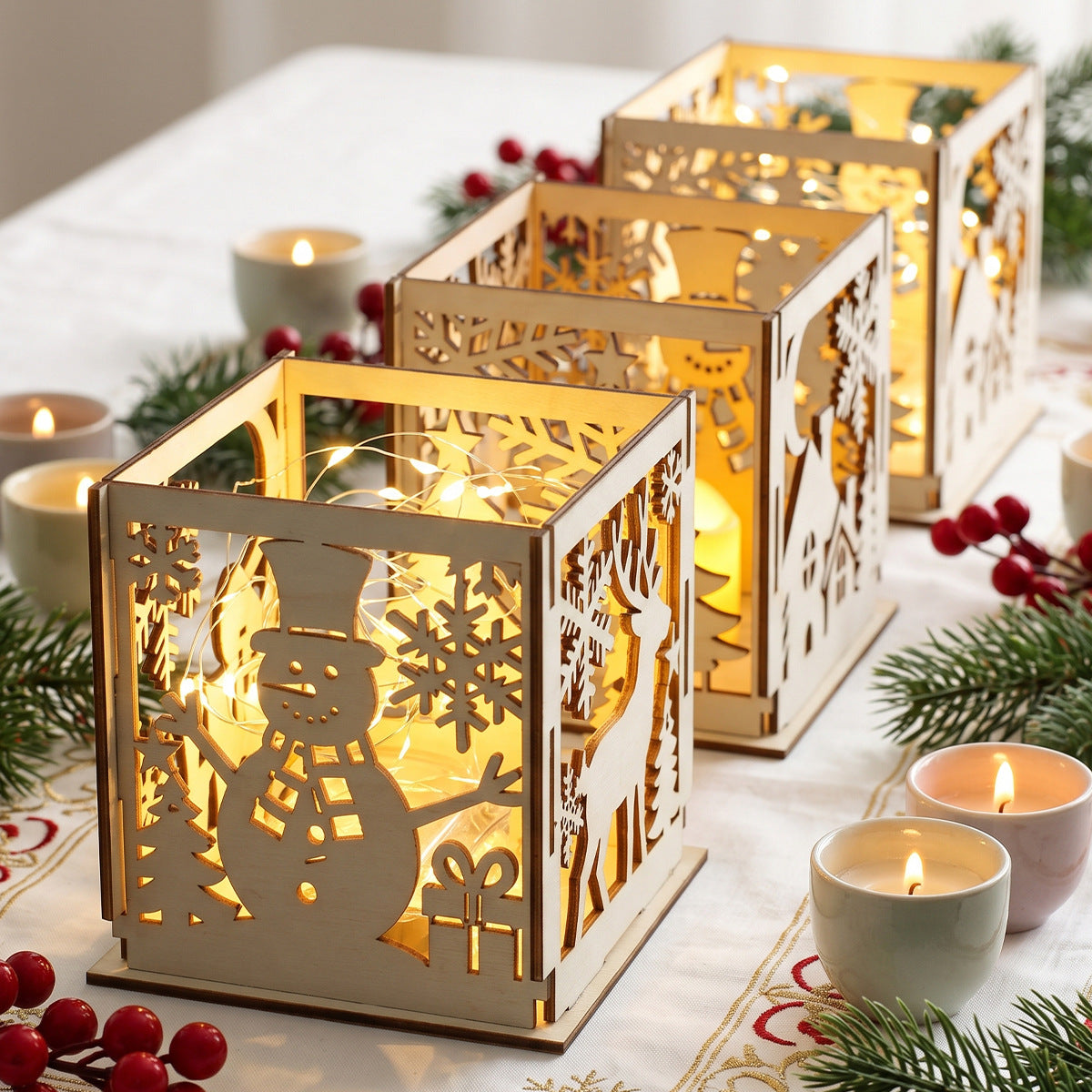 Weihnachtliche Holz-Lampenschirm-Dekoration