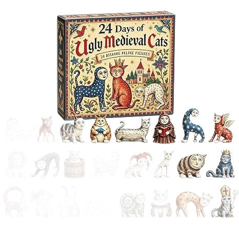 Retro-Adventskalender mit Katzen-Figuren, 24 Tage