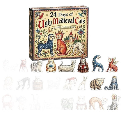 Retro-Adventskalender mit Katzen-Figuren, 24 Tage
