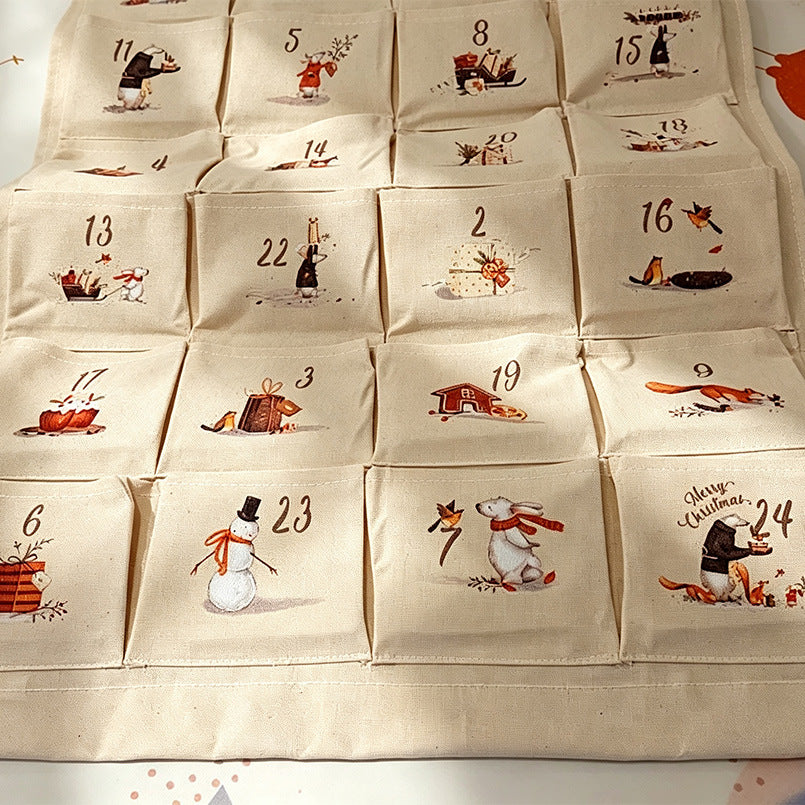 Weihnachts-Adventskalender aus Stoff mit 24 Taschen