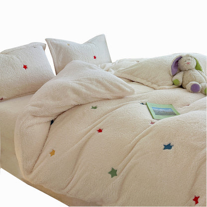 Gestepptes Milchfaser-Fleece Bettwäsche-Set für den Winter